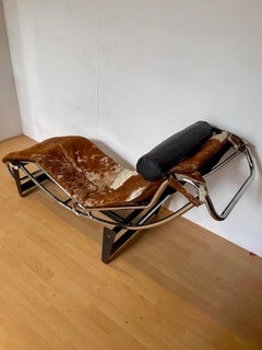 Sedie LC4 longue in pelle di muca stile cassina, italia anni 70