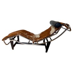 Sedie LC4 longue in pelle di muca stile cassina, italia anni 70
