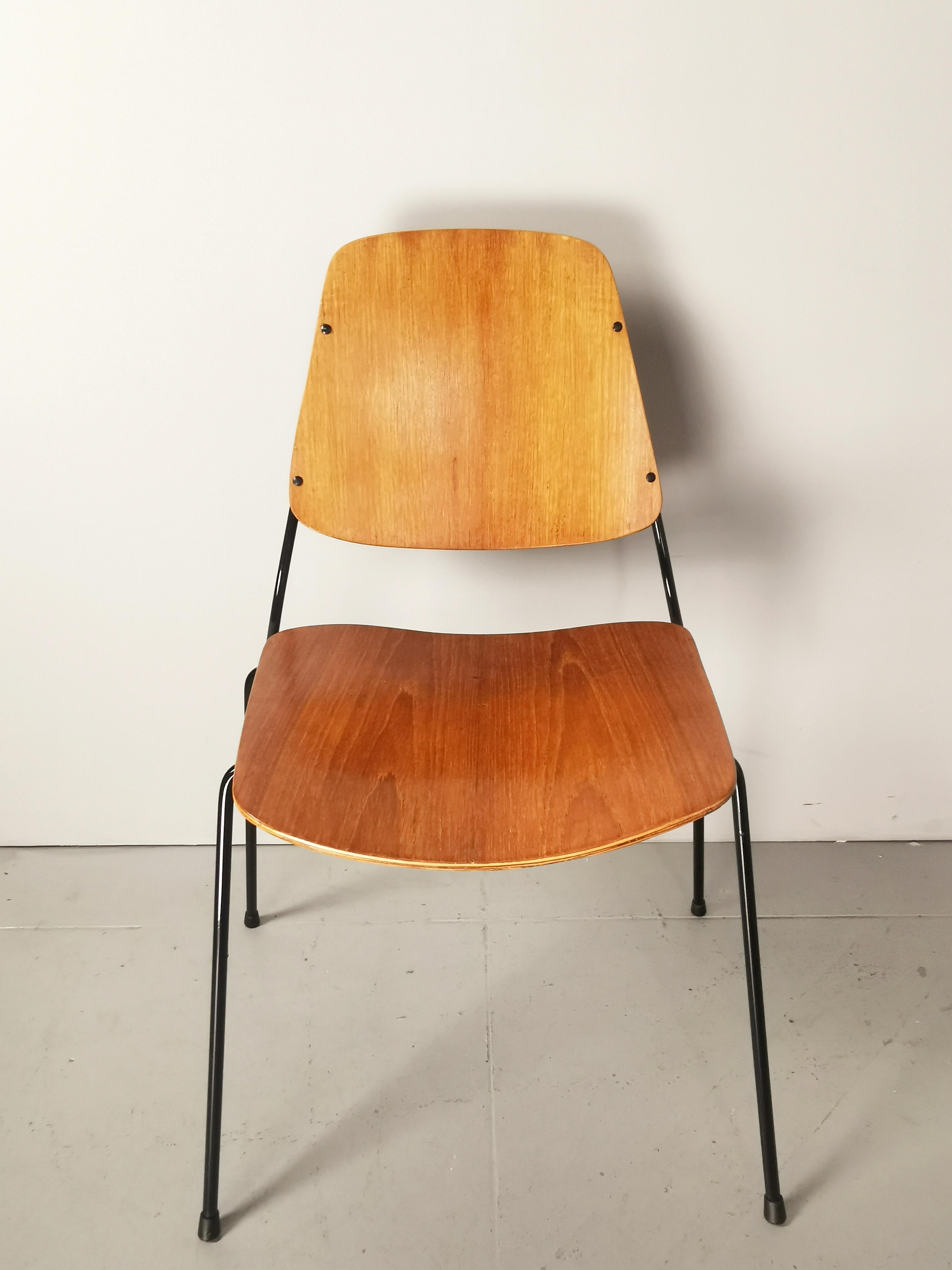 Mid-Century Modern Sedie legno teak curvato Augusto Bozzi per Saporiti 1950 For Sale