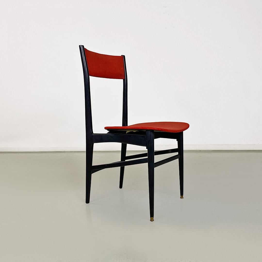 Mid-20th Century Mid-century Italian chairs in black lacquered wood and original red fabric 1960s For Sale