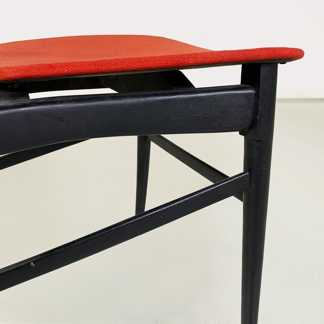 Mid-century Italian chairs in black lacquered wood and original red fabric 1960s For Sale 3