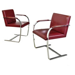 Chairs or armchairs  Brno 255 steel and leather, Mies Van der Rohe Knoll, ca. 1970.
