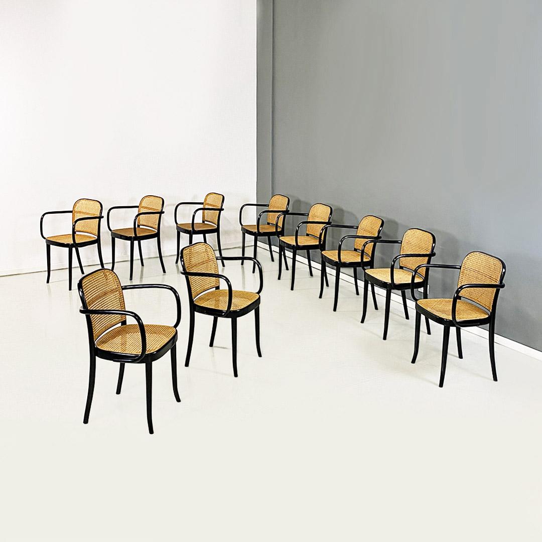 Italian wood and Vienna straw Praga chairs by Josef Hoffmann for Ligna, 1970s For Sale 7