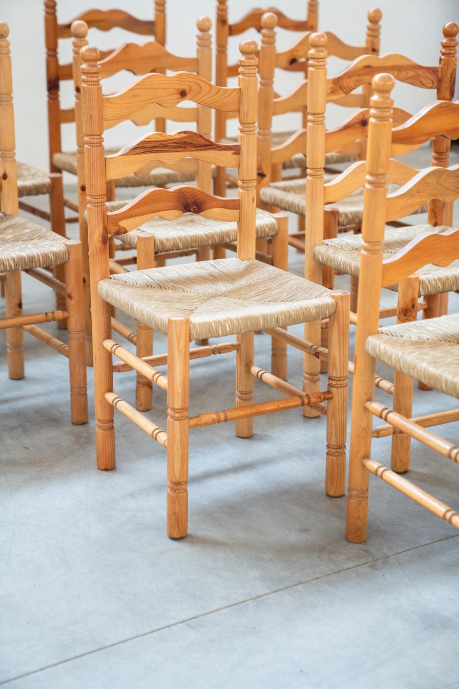 Late 20th Century Friulian rustic chairs with turned legs, set of 12, 1980-1990 For Sale