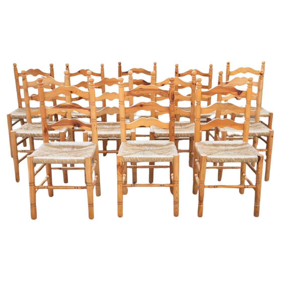 Sedie rustiche friulane con gambe tornite, set di 12, 1980-1990