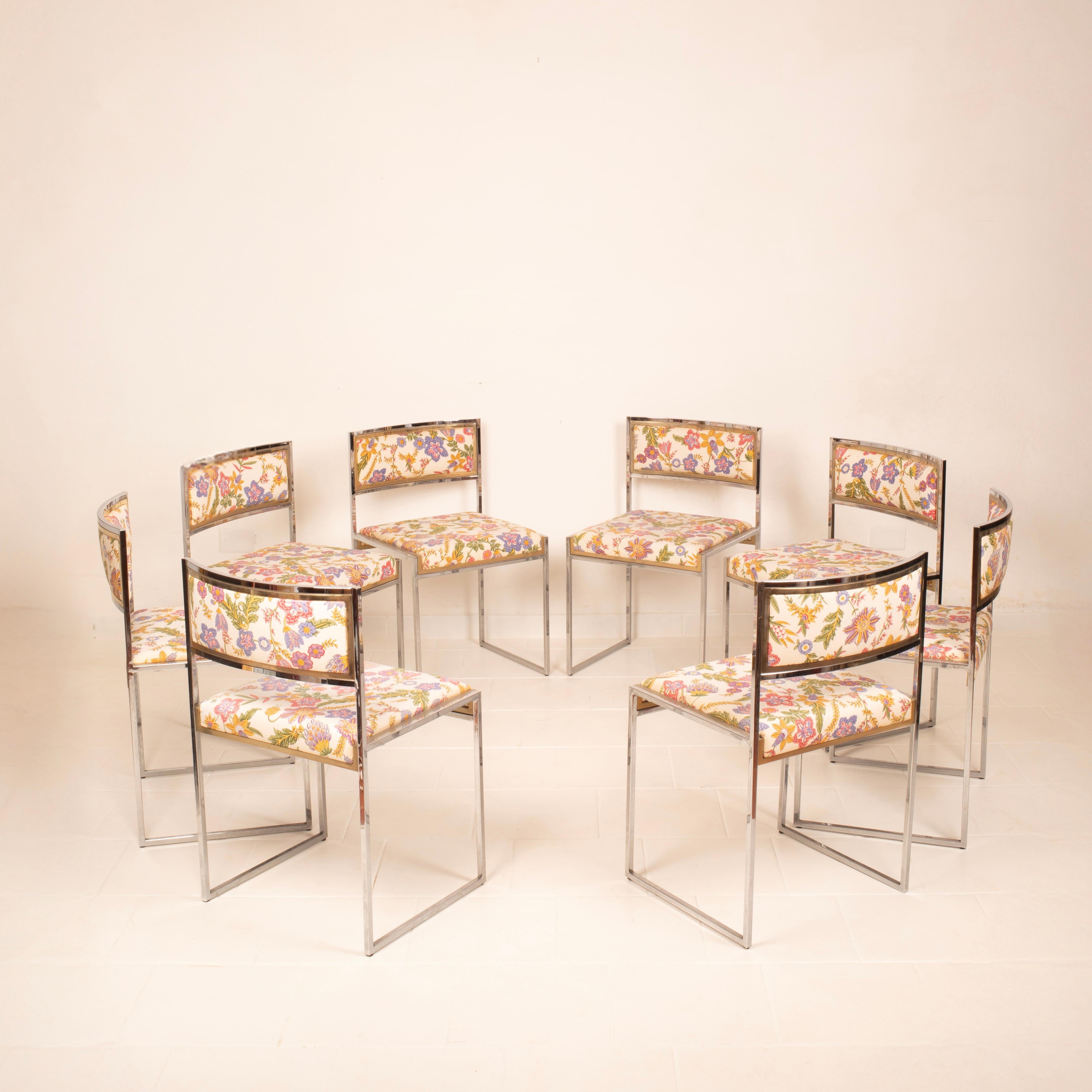 Hollywood Regency Set of 8 SQ-AL Dining Chairs by Willy Rizzo for Maison Willy Rizzo, 1970 For Sale