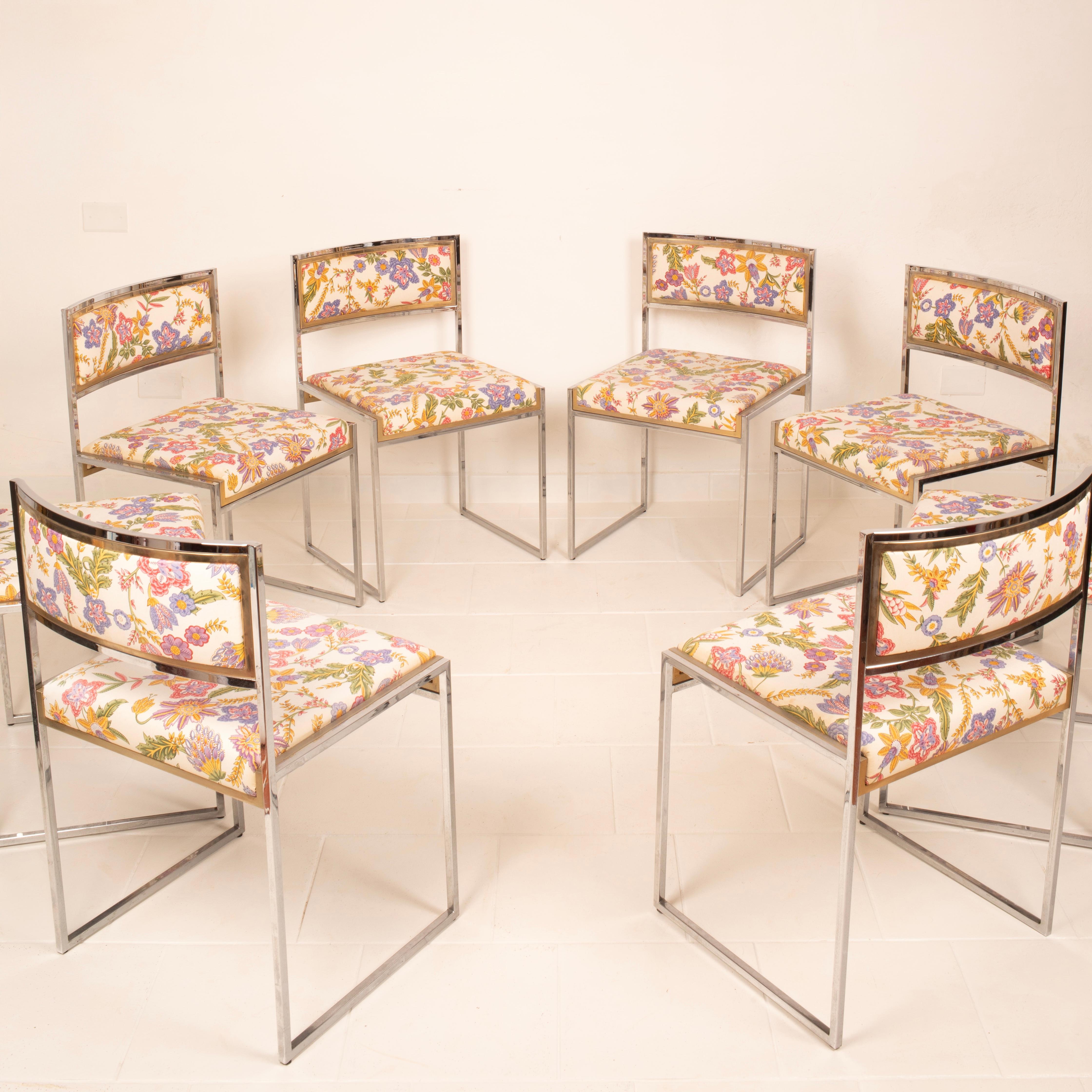 French Set of 8 SQ-AL Dining Chairs by Willy Rizzo for Maison Willy Rizzo, 1970 For Sale