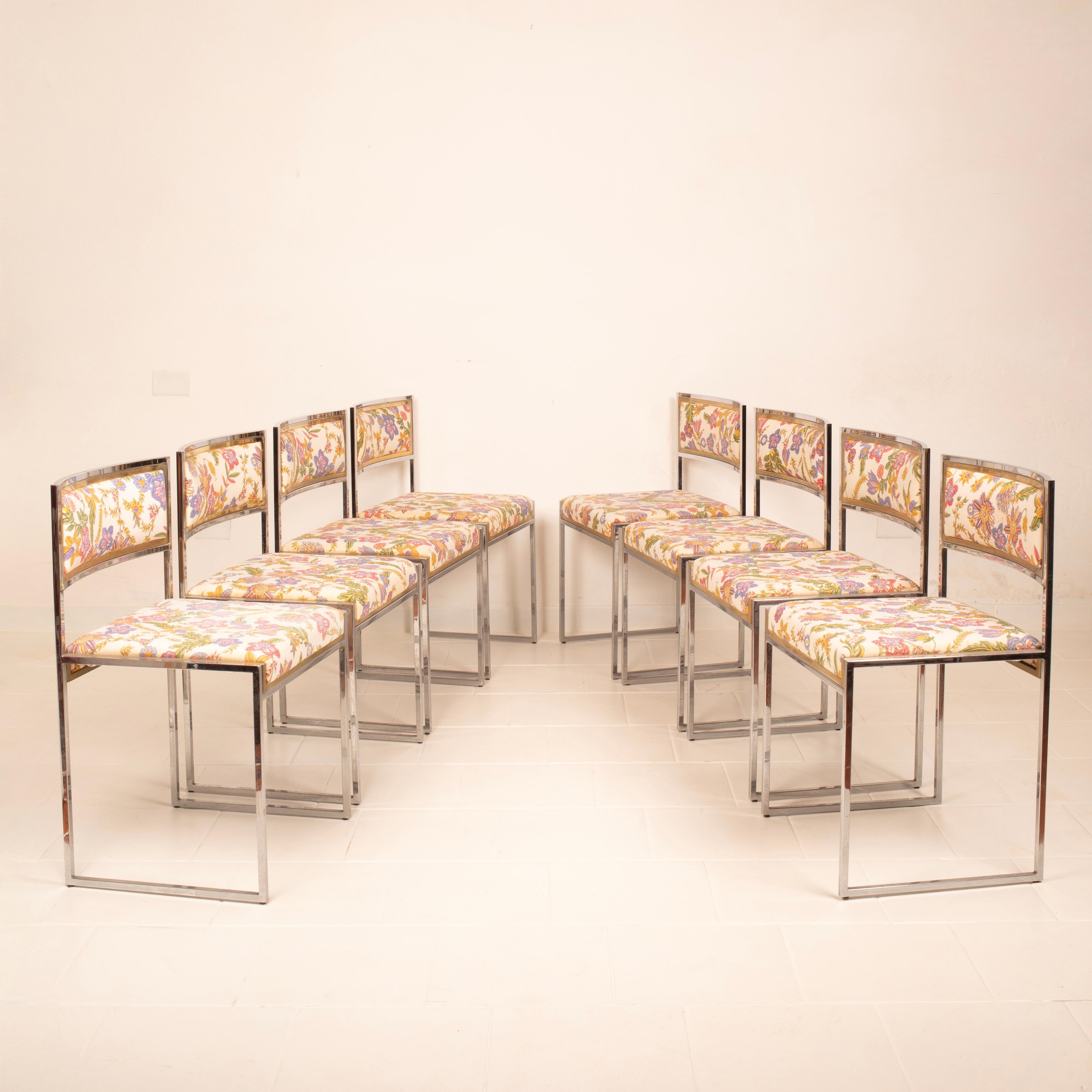Late 20th Century Set of 8 SQ-AL Dining Chairs by Willy Rizzo for Maison Willy Rizzo, 1970 For Sale