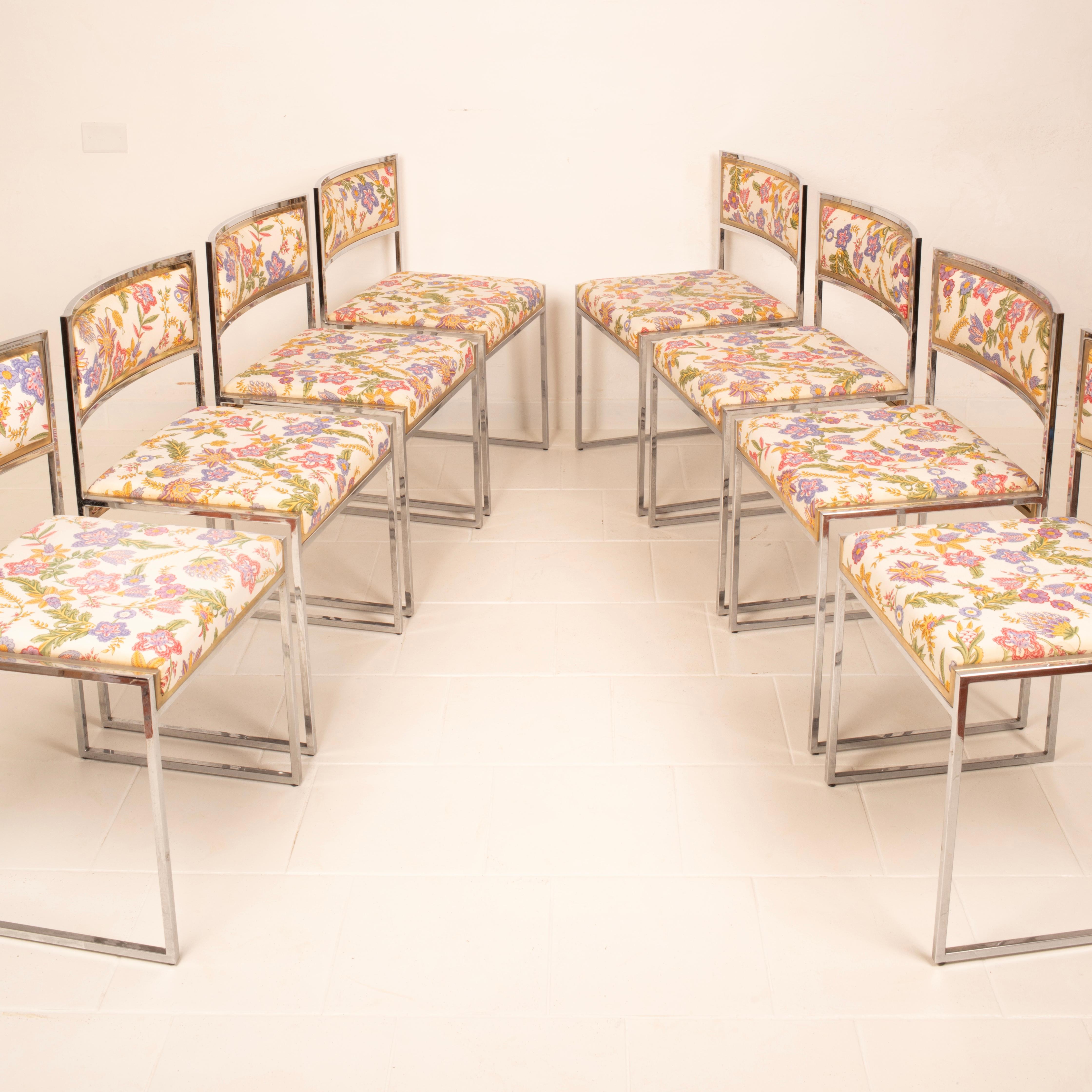 Brass Set of 8 SQ-AL Dining Chairs by Willy Rizzo for Maison Willy Rizzo, 1970 For Sale