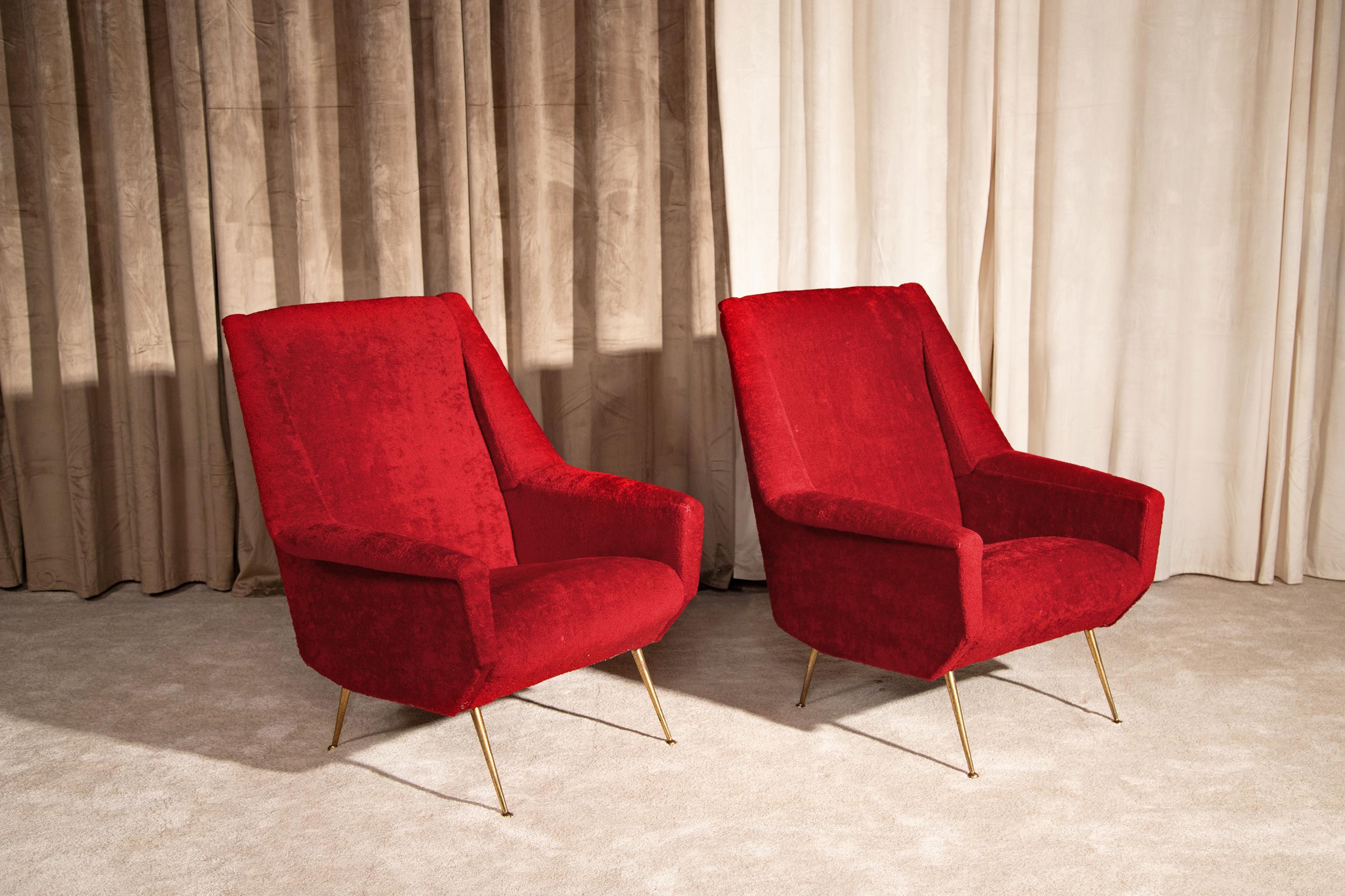 Mid-Century Modern Vintage chairs with brass feet, Italy 1950s, set of 2 For Sale