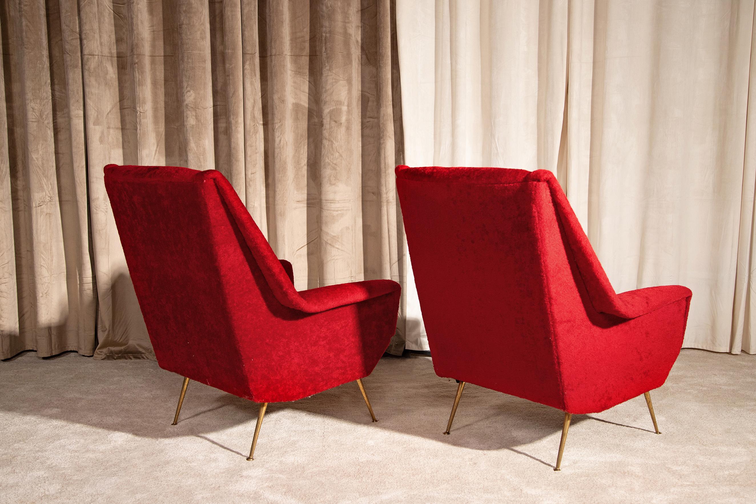 Italian Vintage chairs with brass feet, Italy 1950s, set of 2 For Sale