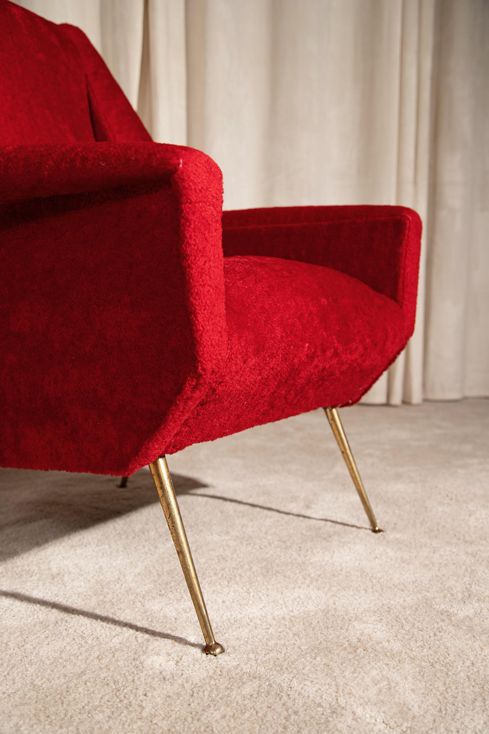 Vintage chairs with brass feet, Italy 1950s, set of 2 In Good Condition For Sale In Correggio, IT