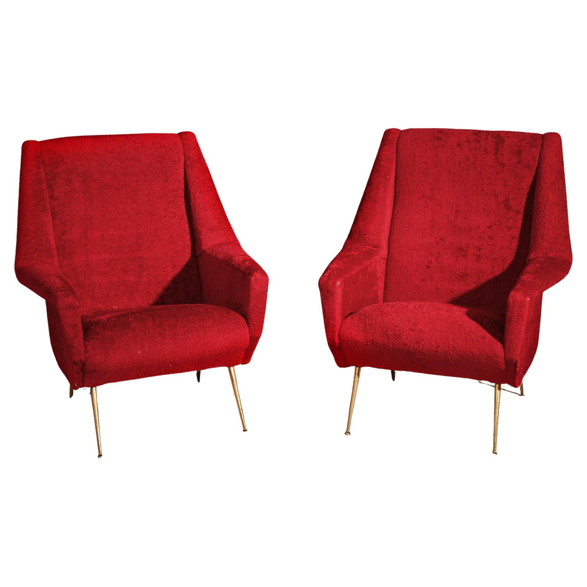 Vintage chairs with brass feet, Italy 1950s, set of 2 For Sale