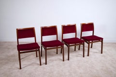 Sedie vintage in legno e velluto, Italia, anni '60, set di 4