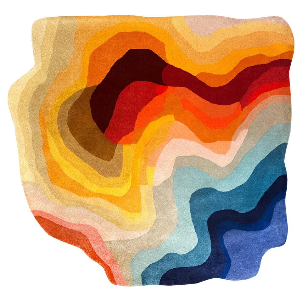 Lichen Blue Orange Organic Vibrant Natural Rug Standard Size For Sale ...