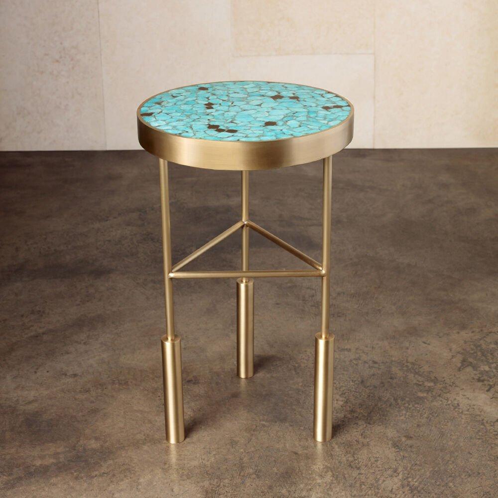 Kelly Wearstler Sedona Side Table with Turquoise Inlaid Top In New Condition In West Hollywood, CA