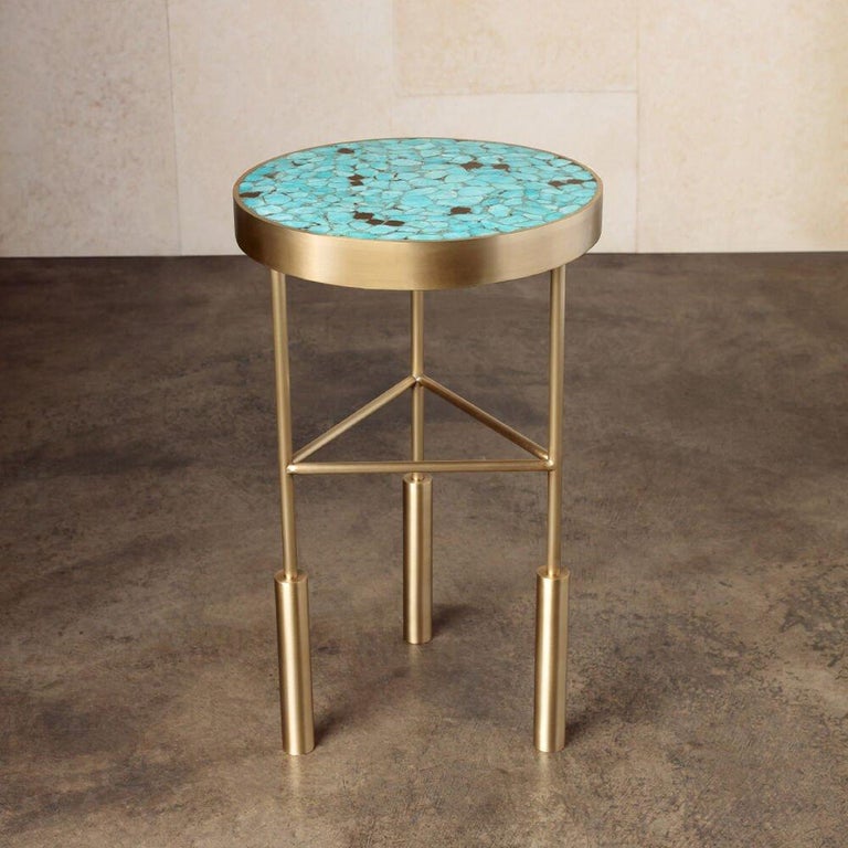 Kelly Wearstler Sedona Side Table with Turquoise Inlaid Top In New Condition For Sale In West Hollywood, CA