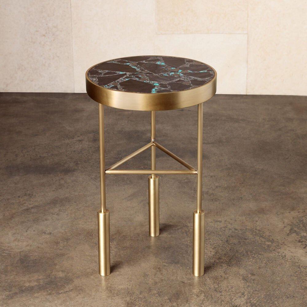 Bronze Kelly Wearstler Sedona Side Table with Turquoise Inlaid Top