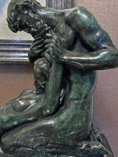 "Seduzione di un satiro", grande e rara scultura Art Deco con nudi di Camus