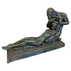 « Séduction par un satyre », grande et rare sculpture Art déco avec nus de Camus