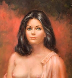 Seductive Original Larry “Vincent” Garrison Painting “Woman in Peach Peignoir”