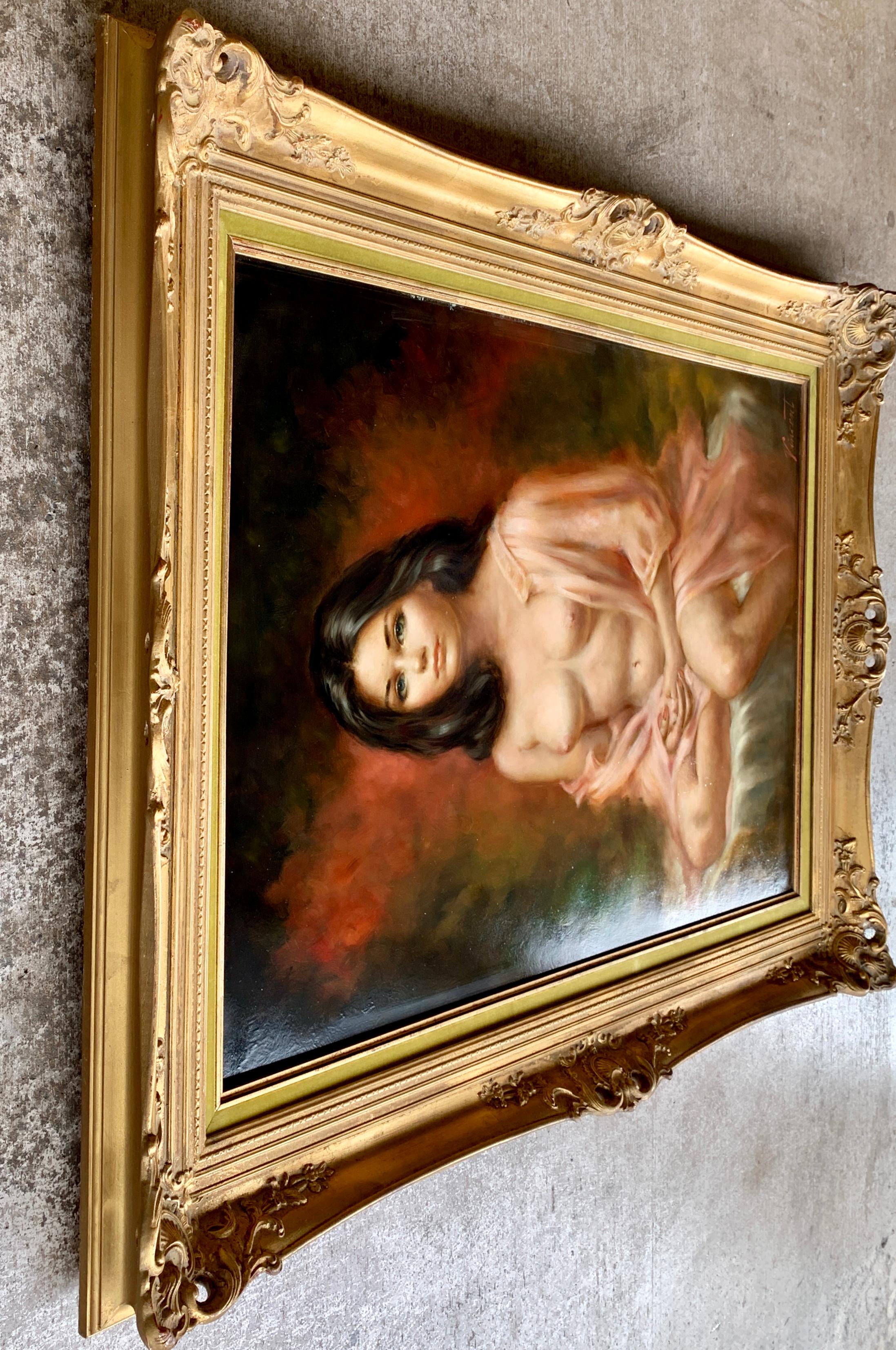 American Seductive Original Larry “Vincent” Garrison Painting “Woman in Peach Peignoir”