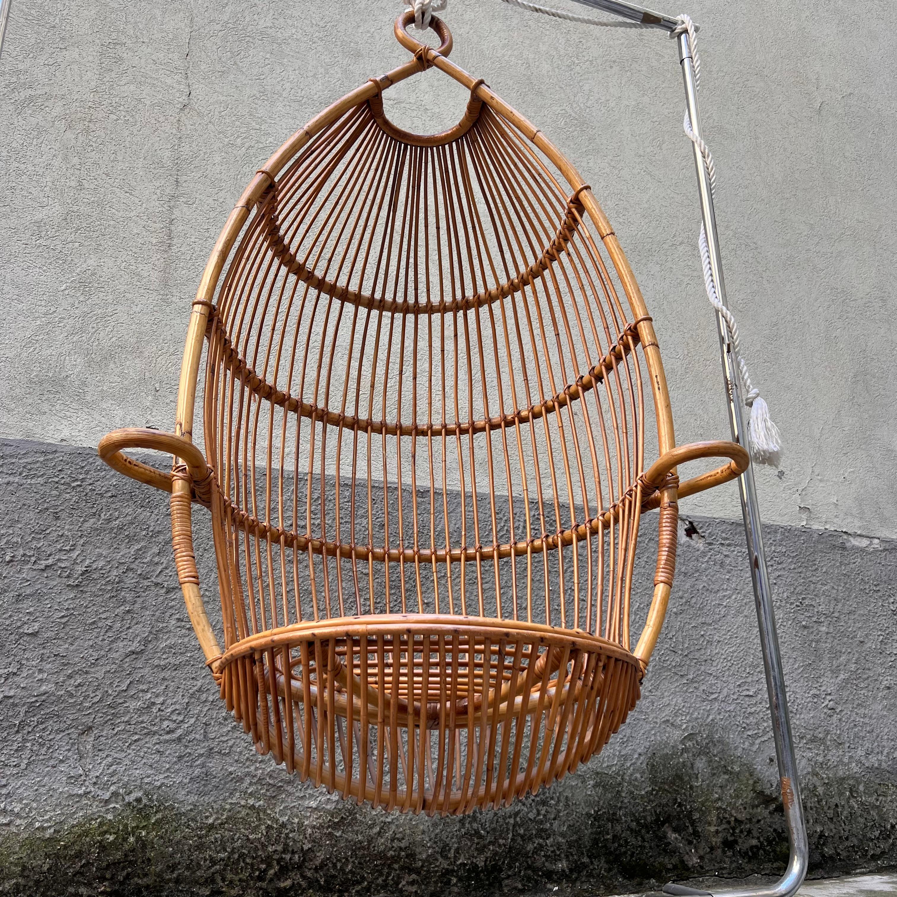 Mid-Century Modern Bamboo Suspended Chair  from Outside - Castano Brothers - Italy - 1950s
