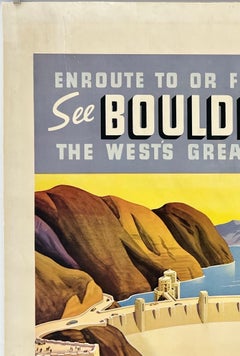 «SEE BOULDER DAM - NEW YORK CENTRAL»: cartel ferroviario vintage original de viajes en tren