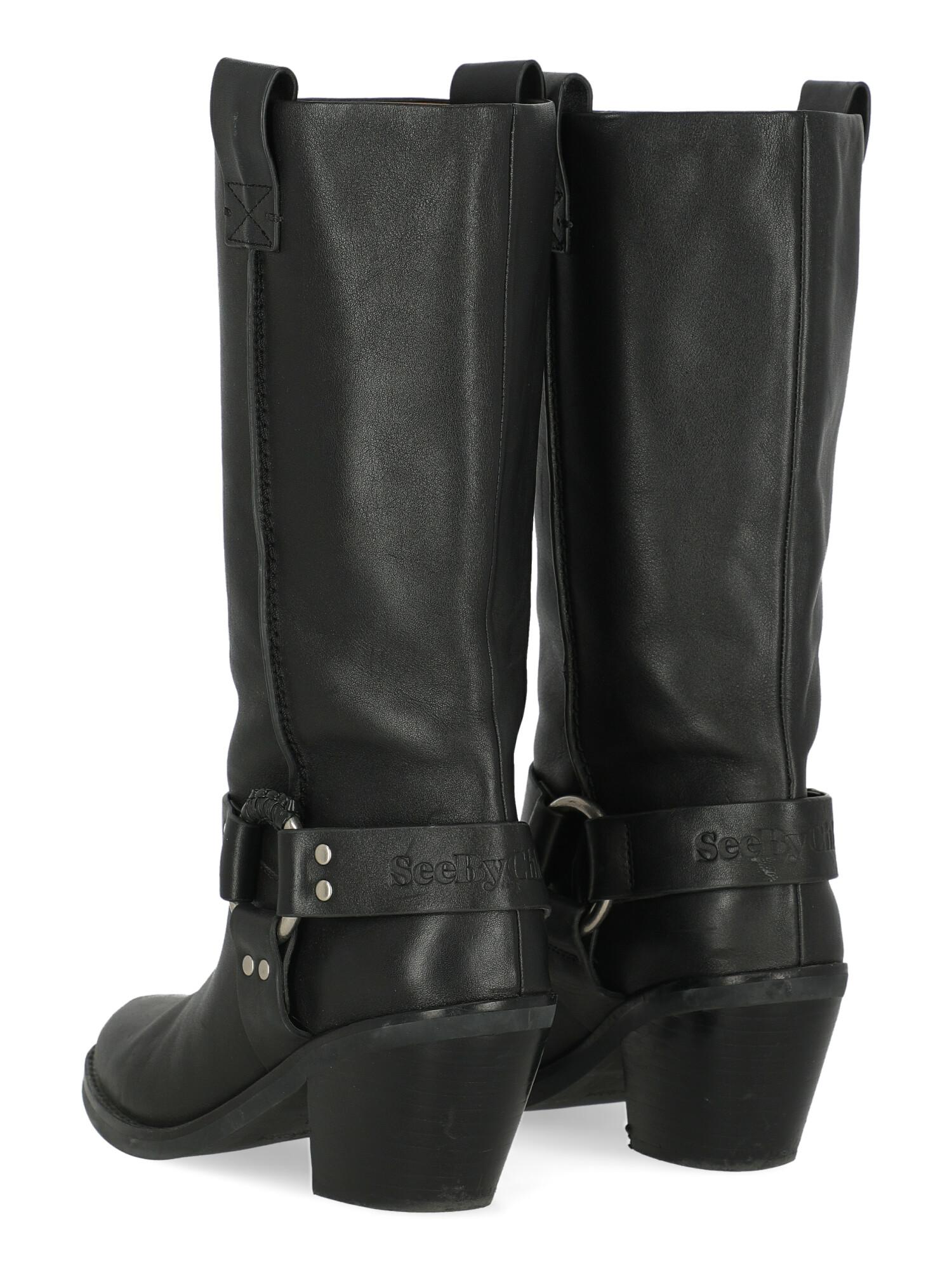 See By ChloÃ© Women Boots Black Leather EU 39 In Fair Condition For Sale In Milan, IT