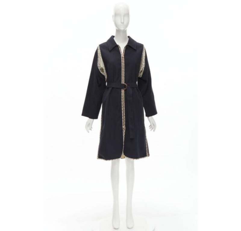SEE BY CHLOE 2019 black check trim side zip belted car coat FR36 S For Sale 6