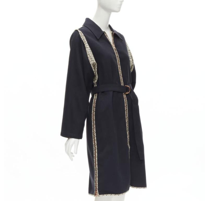 SEE BY CHLOE 2019 black check trim side zip belted car coat FR36 S In Excellent Condition For Sale In Hong Kong, NT