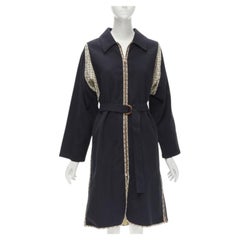 SEE BY CHLOE 2019 black check trim side zip belted car coat FR36 S