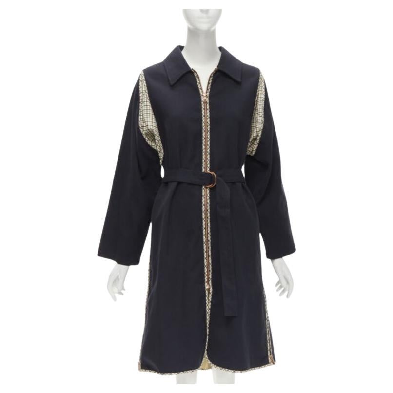 SEE BY CHLOE 2019 black check trim side zip belted car coat FR36 S For Sale