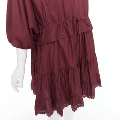 See By Chloe 616 abito-camicia in cotone SBC rosso fumé con bordo a smerlo FR40 L.