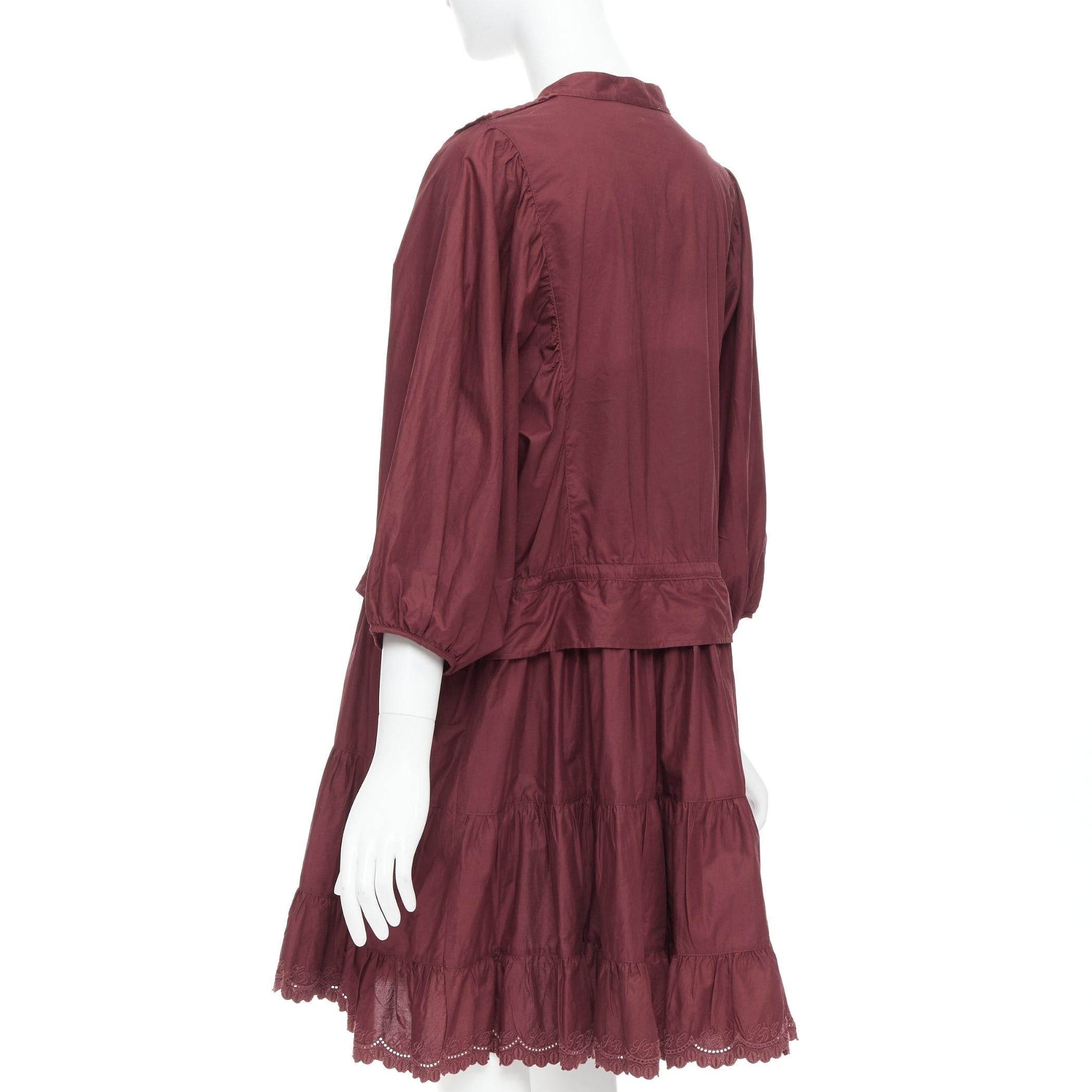 SEE BY CHLOE 616 Vestido camisero con ribete festoneado de algodón rojo ahumado SBC FR40 L en venta 1