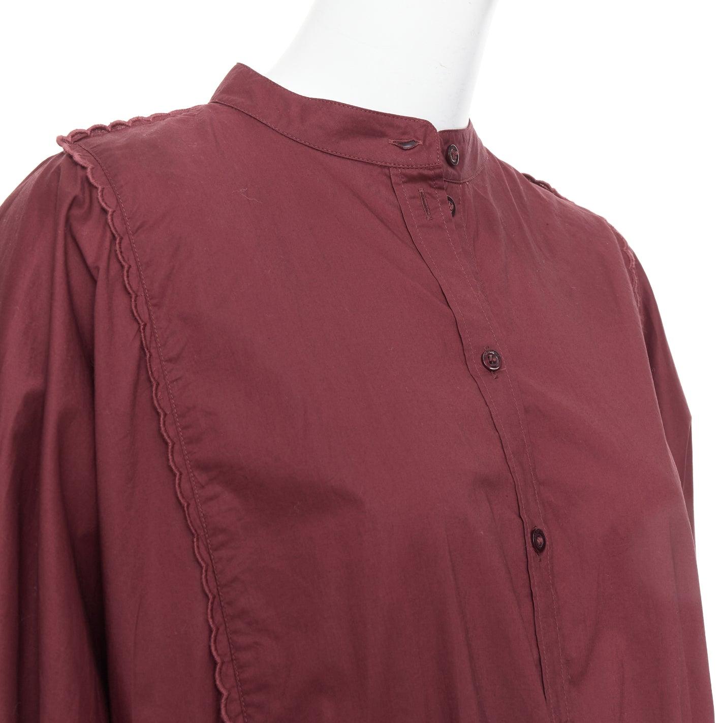 SEE BY CHLOE 616 Vestido camisero con ribete festoneado de algodón rojo ahumado SBC FR40 L en venta 2