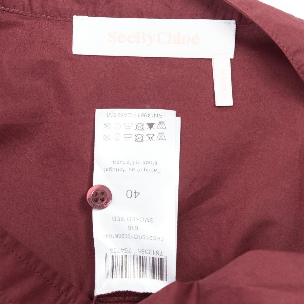 SEE BY CHLOE 616 Vestido camisero con ribete festoneado de algodón rojo ahumado SBC FR40 L en venta 3