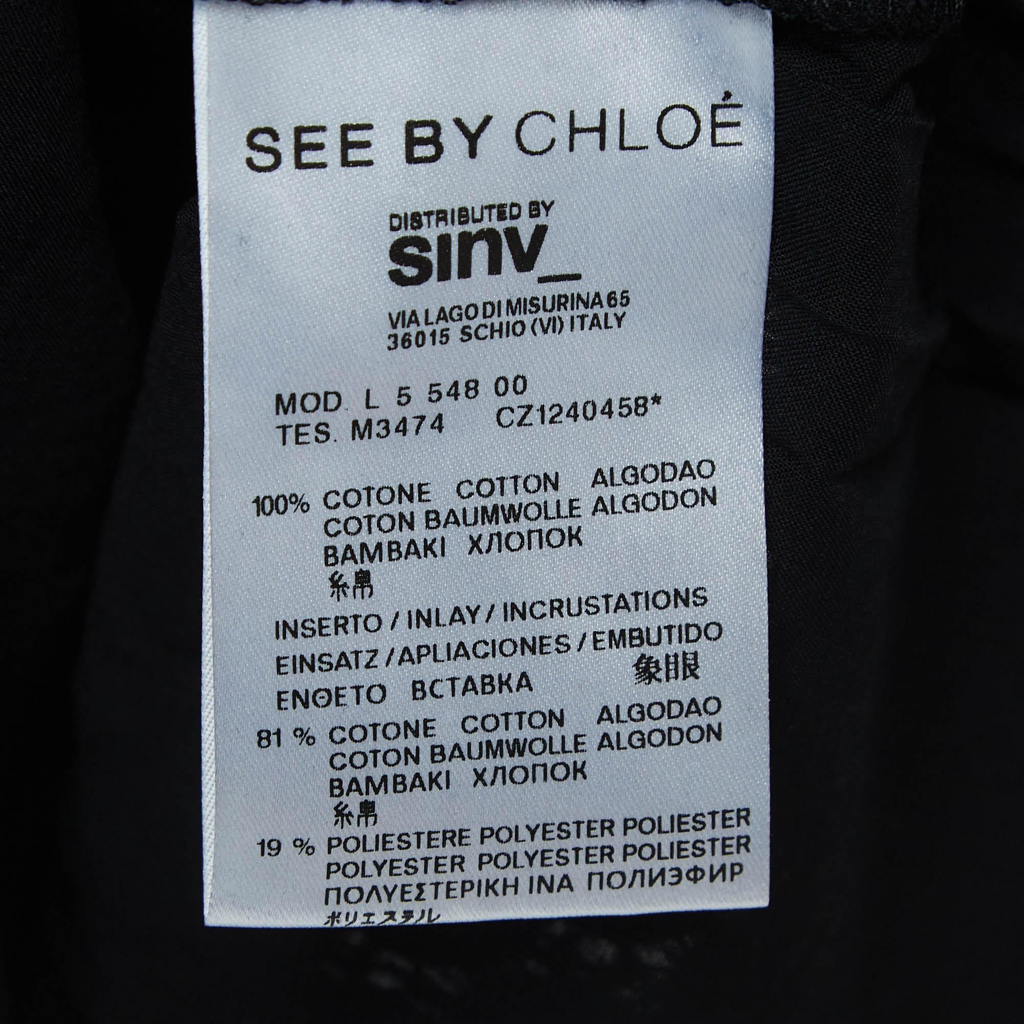 See by Chloe Black Lace and Cotton Long Sleeve Short Dress S For Sale 2