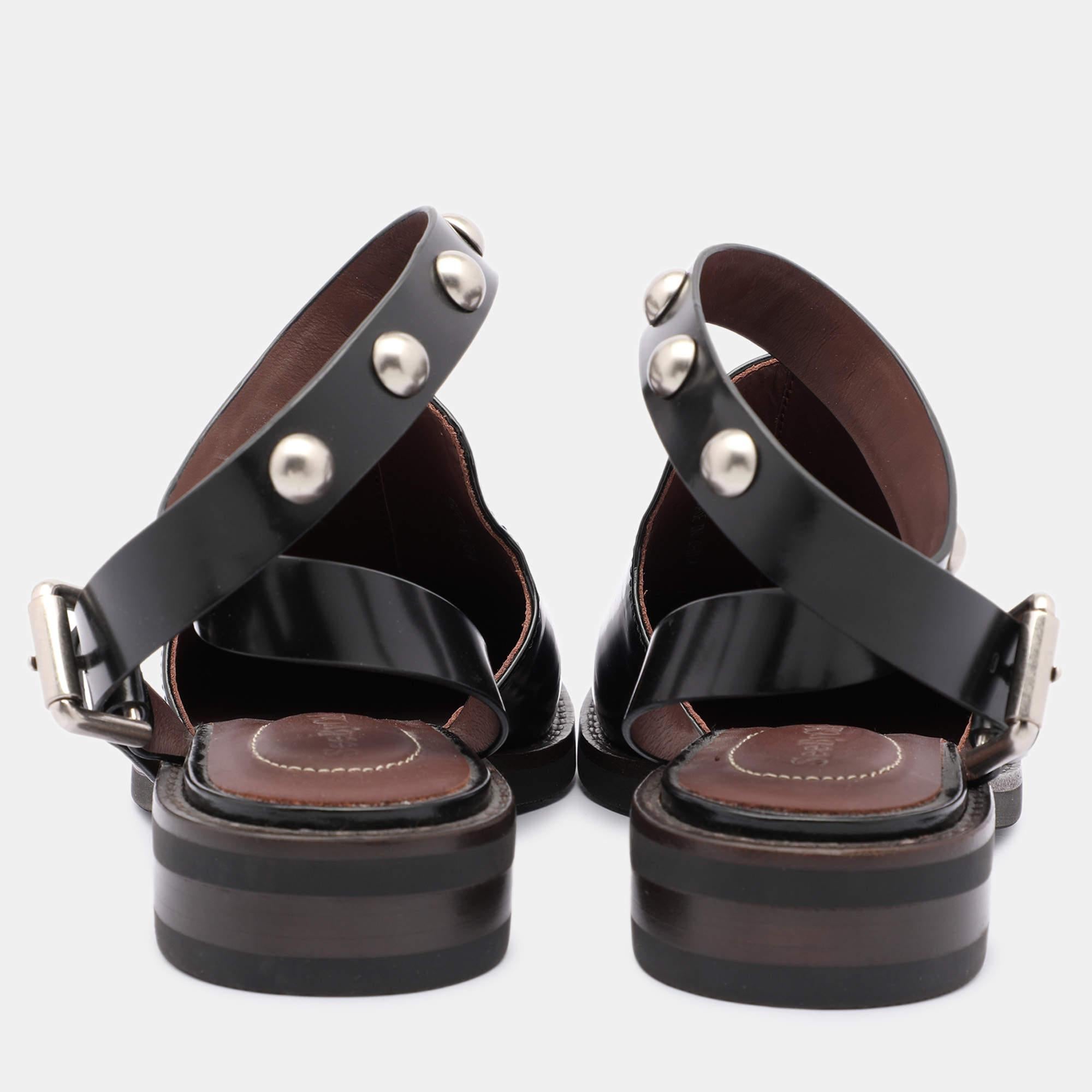 See by Chloe Black Leather Embellished Ankle Strap Mules Size 35 For Sale 1