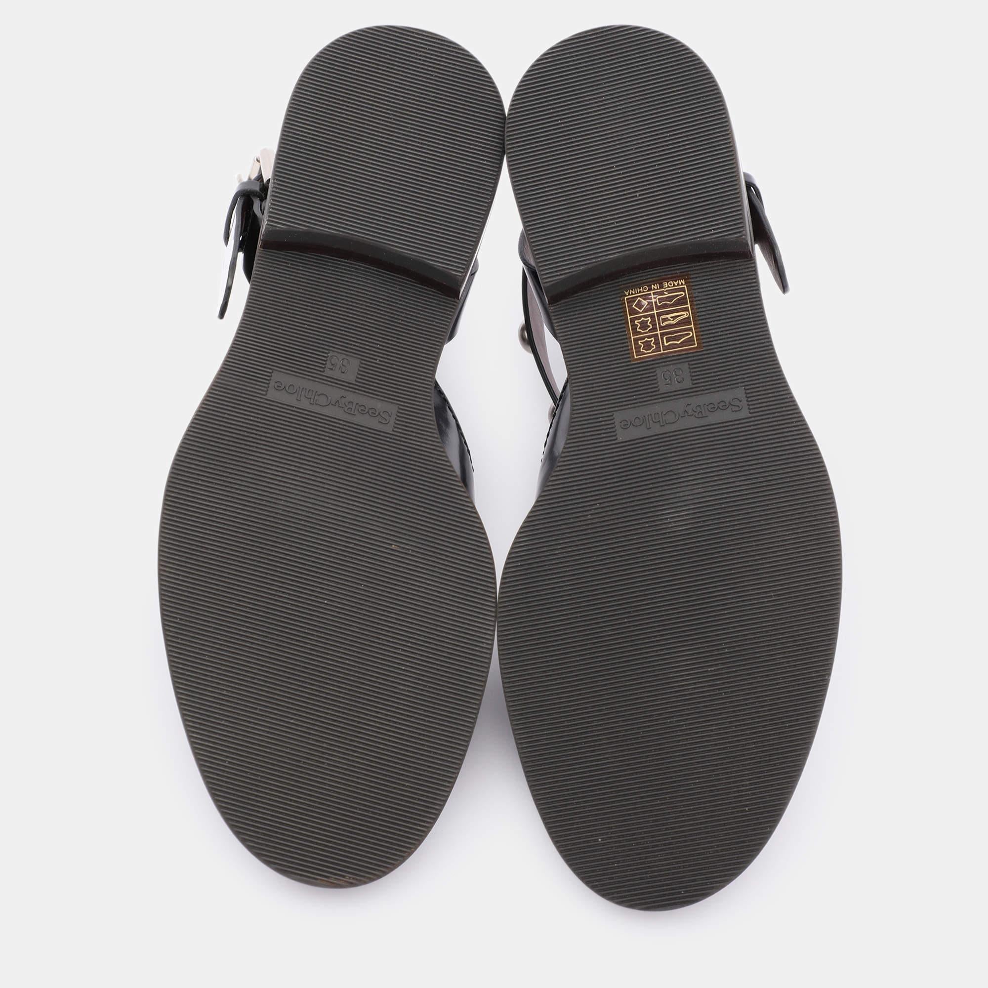 See by Chloe Black Leather Embellished Ankle Strap Mules Size 35 For Sale 2