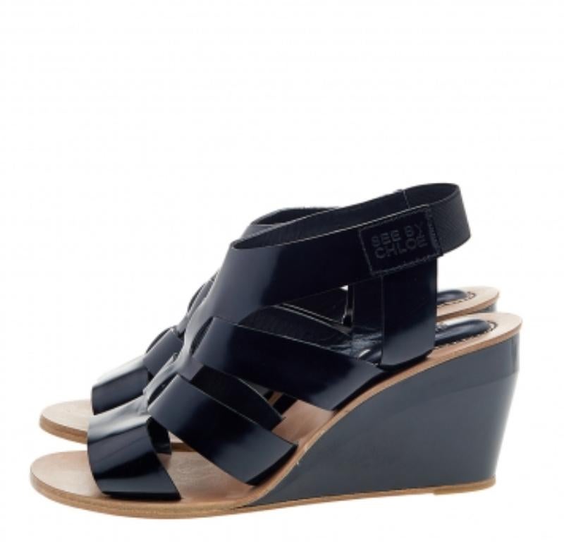Nero See By Chloe Sandali con zeppa in pelle nera misura 40 in vendita