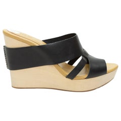  See by Chloe Black Leather Wedge Sandals