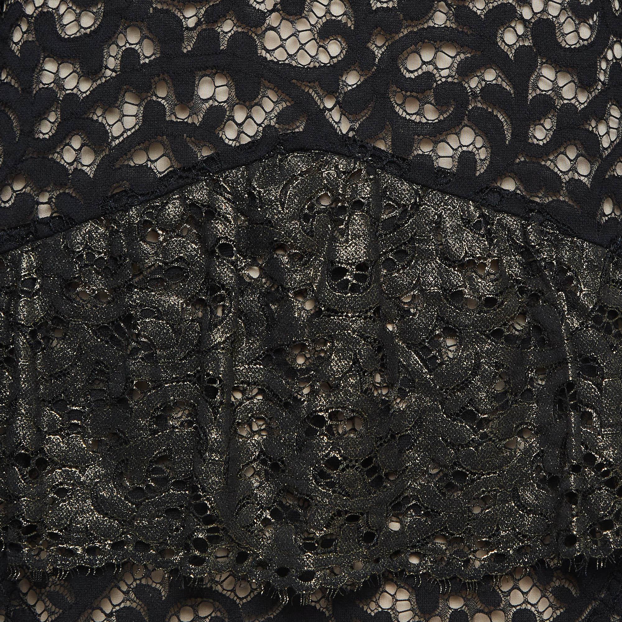 See by Chloe Black Patterned Lace Ruffled Short Dress L In Excellent Condition For Sale In Dubai, Al Qouz 2
