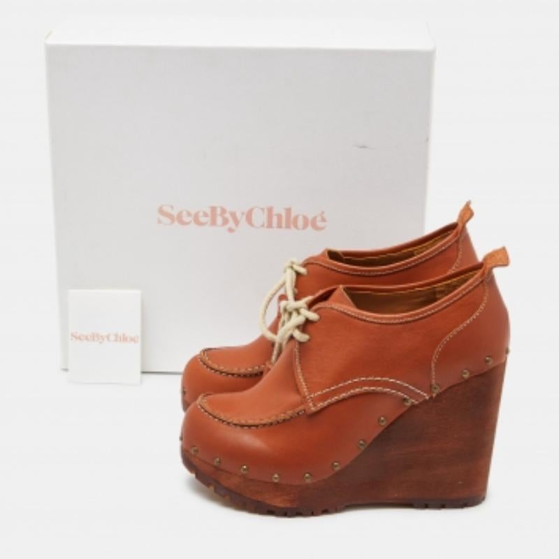 See By Chloe - Décolleté con zeppa in pelle marrone Taglia 39 in vendita 2