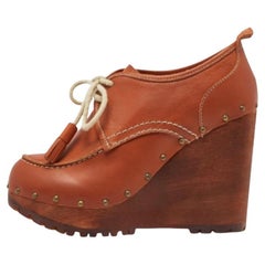 See by Chloe Brown Leather Wedge Loafer Pumps Size 39