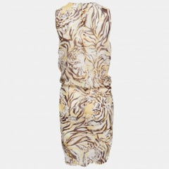 See by Chloe Brown/Yellow Tiger Print Silk Tie Waist Sleeveless Short Dress S
