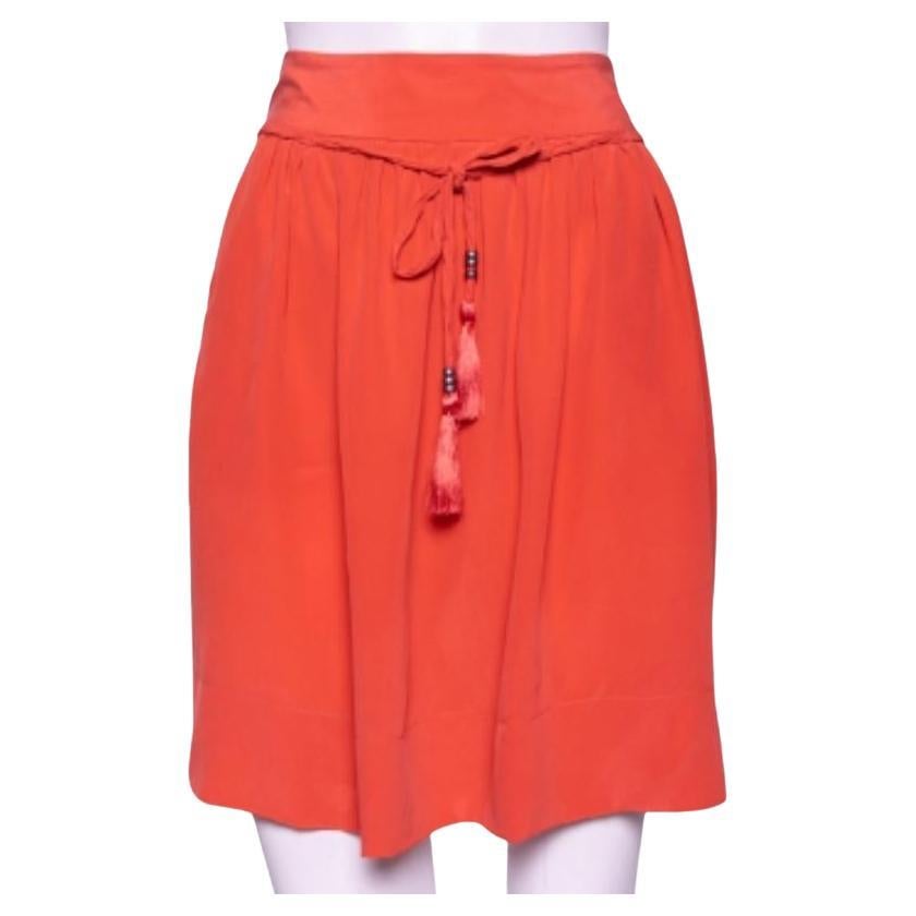 See by Chloe Coral Pink Silk Braided Tasseled Belt Detail Skirt M For Sale