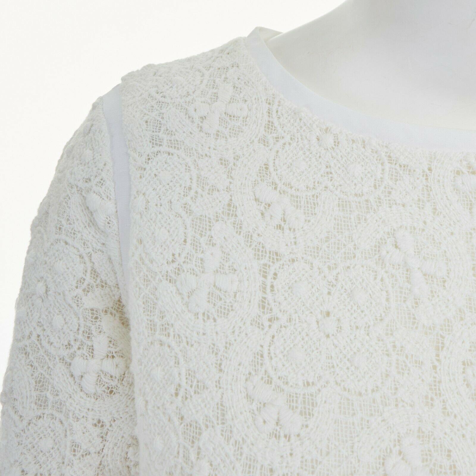 SEE BY CHLOE cream floral embroidered cotton 3/4 sleeves flared cocktail dress S In Good Condition In Hong Kong, NT