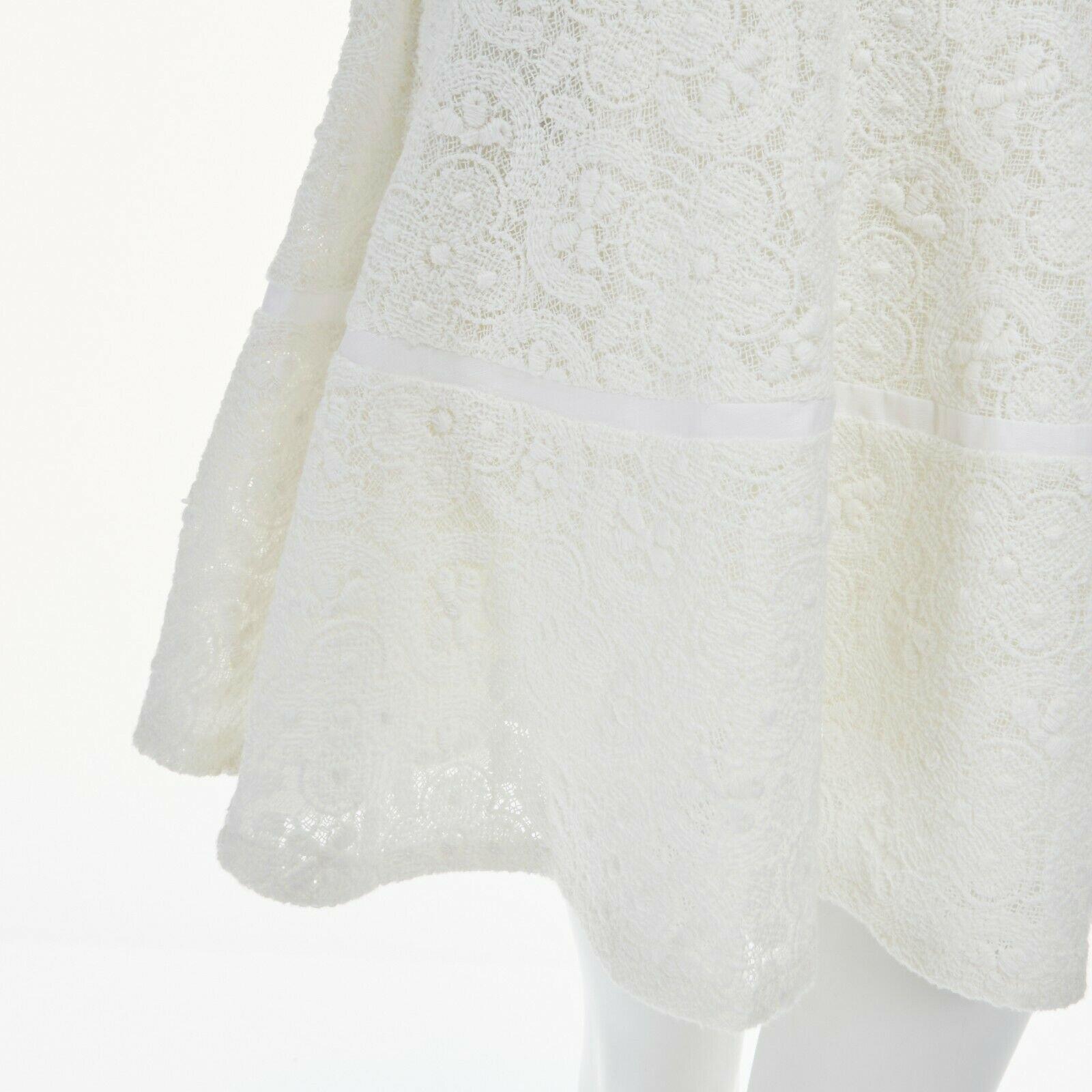 SEE BY CHLOE cream floral embroidered cotton 3/4 sleeves flared cocktail dress S 1