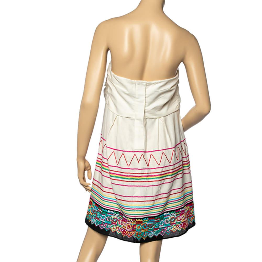 Beige See by Chloe Cream Linen And Cotton Embroidered Draped Mini Dress XL